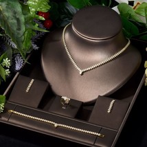 HIBRIDE Unique Pendant Gold Color Dubai Jewelry Set  AAA CZ Necklace and Earring - £55.25 GBP