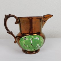 Staffordshire Copper Lustre 4.5&quot; Tall Creamer Pitcher Jug Green Antique FLAW - £7.99 GBP