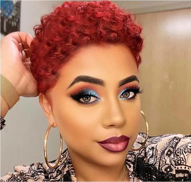 BeiSDWig Synthetic Short Afro Curly Wigs for Black Women Red Hair Wig Fake Ha - £18.06 GBP