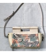 Naughty Monkey Tropical Cork Purse w Wood Handle Embroidered Palm Leaves... - $20.79