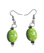 Lime Green Crackle Pattern Oval Stone Drop Earrings - $8.21 CAD