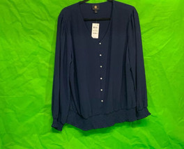 JM Collection Smocked Button Blouse Intrepid Blue XL - £21.90 GBP