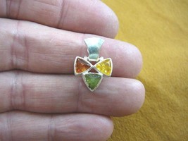 P18-134) Orange green yellow AMBER triangle 3 stone .925 Sterling silver pendant - £17.17 GBP