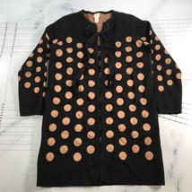 Chicos Duster Cardigan Size 1 Black Brown Polka Dot Spotted String Tie - £22.13 GBP