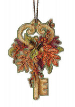 DIY Mill Hill Autumn Key Antique Key Fall Leaves Bead Cross Stitch Ornament Kit - $15.95