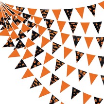 32Ft Orange Black Halloween Party Decorations Spider Skull Bats Fabric Pennant B - £22.72 GBP