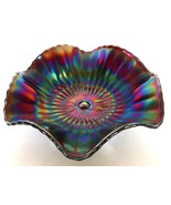 Vtg Carnival Glass Beautiful Swirl Rainbow Pattern Ruffled Bowl Dish Dai... - £47.36 GBP