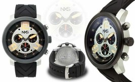 NEW NXS Hoffman 14057 Swiss Chronograph Black Silicone Tan Accented Larg... - £55.22 GBP