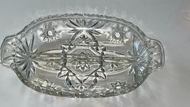 Vtg Anchor Hocking Cut Glass Star of David Divided Oval Tray wit Handles - $25.00