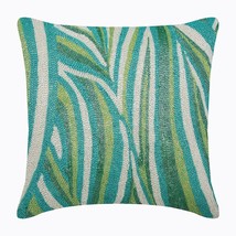 Green Throw Pillow Cover, Beaded Sea Waves 16&quot;x16&quot; Silk, Cool Maldives - £43.67 GBP+