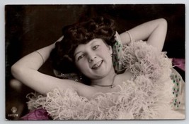 RPPC Pretty Woman With Boa Glamour Portrait Hand Colored Real Photo Postcard B36 - £15.14 GBP