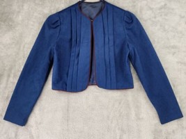 Womens Jacket Size 14 Blue Pleated Cropped Long Sleeve 70s Vintage Blazer - £48.57 GBP