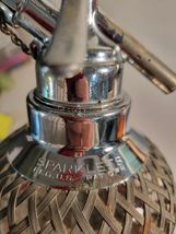 Sparkling Club Soda Seltzer Bottle Dispenser Wrapped in Metal Mesh Czechoslavaki image 9
