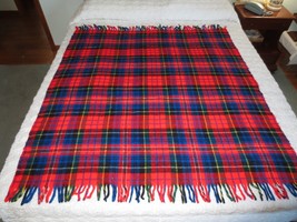 Red, Blue, Black PLAID Acrylic, Fringed  BLANKET or THROW - 50&quot; x 56&quot; - £11.96 GBP