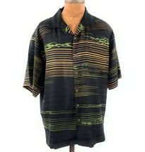 Tommy Bahama Black Abstract Striped Aloha Hawaiian Shirt Large L 100% Silk - $28.70