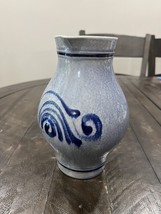 Marzi Remy Salt Glaze Blue Pottery Pitcher West Germany 7.5” Vintage - $19.79