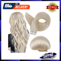 Tape In Hair Extensions Platinum Blonde Color 60 Brazilian Remy Human Ha... - £60.98 GBP