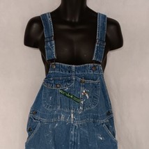 Key Bib Overalls 38x30 Medium Washed Blue Denim Paint Stained - £22.50 GBP