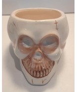 Scary Halloween White and Brown SKULL Bone Vase or Dish 4 1/2&quot; Tall 6&quot; L... - £14.05 GBP