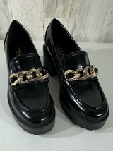 Guess Chunky Black Patent Faux Leather Gold Chain Platforms Size 8 - £27.22 GBP