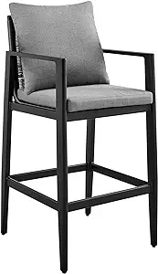 Armen Living Grand Outdoor Patio Bar Stool in Aluminum and Wicker with G... - $842.99