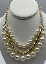 Jewelry Necklace 2 Rows Pearls Twisted Cable Chain Gold Tone Graduated 16&quot; - £7.59 GBP