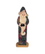 Vintage Wooden Santa Figure Cloth Print Mounted Holiday Decor - $37.80