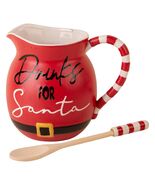 7"H Matte Red Santa Suit Pitcher W/Drinks For Santa W/Spoon - $48.46