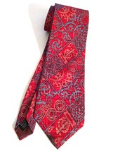 Christian Dior Monsieur Men&#39;s Neck Tie 100% Silk Red Blue Abstract Design Shine - £34.90 GBP