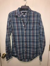 Tommy Hilfiger Custom FIt Men&#39;s SZ Small Plaid Long Sleeve Shirt - £9.48 GBP