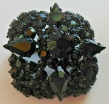 Vintage Signed Austria Jet Black Rhinestone Victorian Brooch - £48.91 GBP