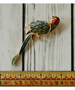vintage large enamel rhinestone bird brooch parrot pin - £15.57 GBP