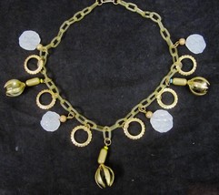 VTG Celluloid Gold Caged Glass Marble Choker Necklace 1930&#39;s Antique Art... - £19.93 GBP