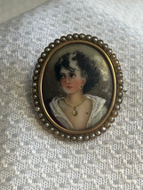 Victorian Antique Handpainted Lady Brooch 14 K Frame With 9k Backing Copper Pin - £160.81 GBP
