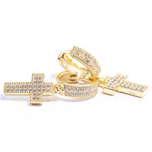 Men&#39;s Simulated Diamond Cross Dangle Hanging/Hoop Earrings Yellow Gold Plated - £36.67 GBP