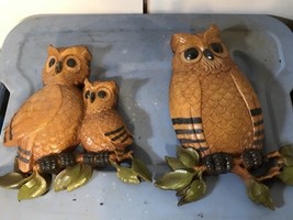 Set of 2 Vintage Home Interior Homco Owls 7403  Wall Plaque Hanging Hard... - $30.20