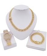 Hip Hop Micro Pave Cubic Zirconia Miami Cuban set Necklace bracelet watc... - $77.39