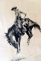 Sunfisher signed Frederic Remington cowboy on a horse framed  13X17" - $312.83 CAD