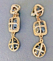 High End Prong set caged Black Gold Tone  Dangle Beautiful Modernist Earrings - £18.99 GBP