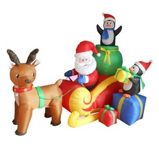 Christmas Inflatable Santa Reindeer Moose Penguin Sled Sleigh Garden Decoration - £66.86 GBP