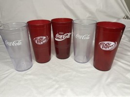 Vintage Coke Coca Cola &amp; Dr Pepper Restaurant Cups Tumblers Red &amp; Clear - £15.48 GBP