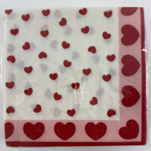 Vintage 60 Valentine Pink White Red Heart 2 Ply Beverage Napkins 1996 NEW - £11.06 GBP