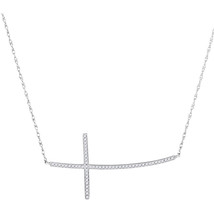 10k White Gold Womens Round Diamond Horizontal Curved Cross Pendant Neck... - £156.48 GBP