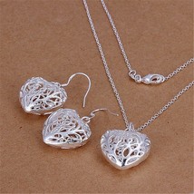 Hot charm 925 sterling Silver necklace earrings Jewelry set for women heart Holl - £10.50 GBP