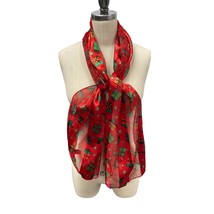 Scarf Scarve Christmas Holiday Presents Snowflake Red Green Sateen 60&quot; - £13.05 GBP