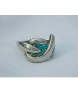 Southwestern Intertwined Silver Tone Turquoise Color Inlay Ring Size 9 U... - £15.58 GBP