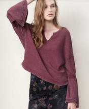 We The FREE PEOPLE Womens Large L Dahlia Bell Sleeve Thermal Waffle Knit... - £43.66 GBP