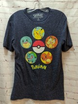 Mens Pokemon t-shirt S small blue heathered pokeball Pikachu Charmander ... - £7.75 GBP