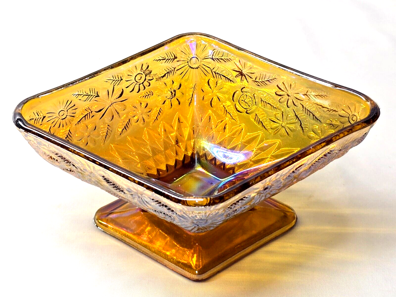 Vintage Indiana Carnival Glass Compote Candy Dish Pineapple Diamond And ... - $16.81