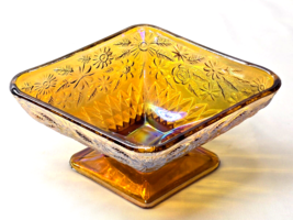 Vintage Indiana Carnival Glass Compote Candy Dish Pineapple Diamond And Floral - £13.00 GBP